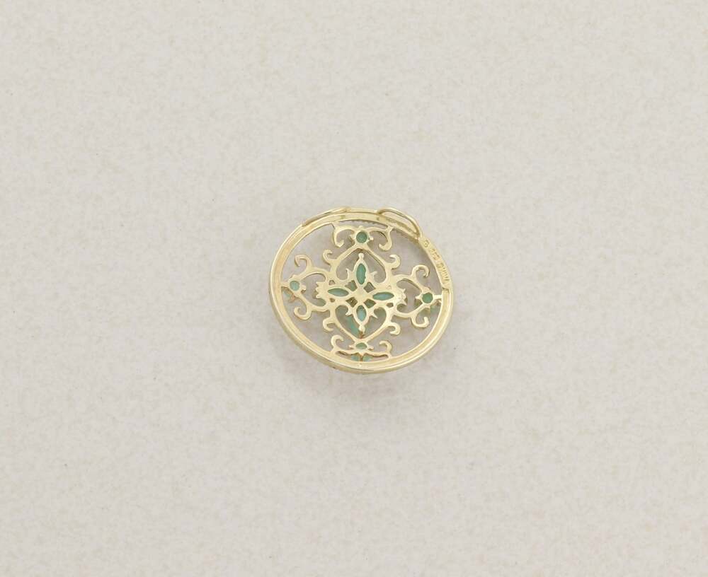 18k Pendant Only Gold Over Sterling Silver Natural Emerald Pendant 1" Round - Picture 3 of 6